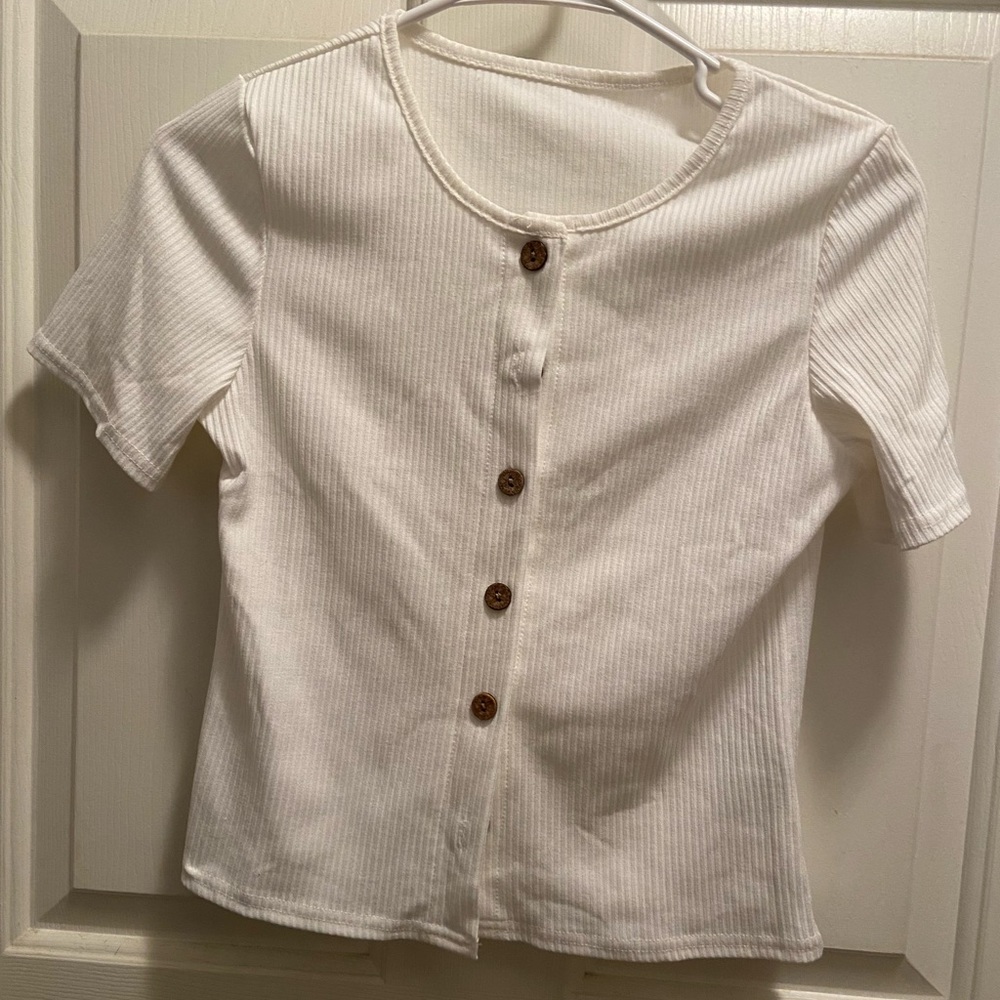 White Button Down Short Sleeve Top